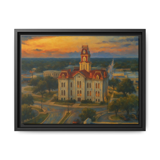 Scenic Framed Matte Canvas Painting of Courthouse