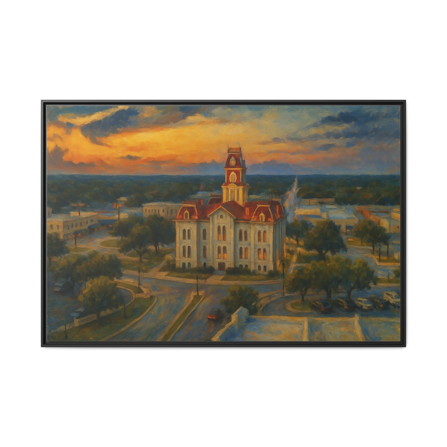 Scenic Framed Matte Canvas Painting of Courthouse