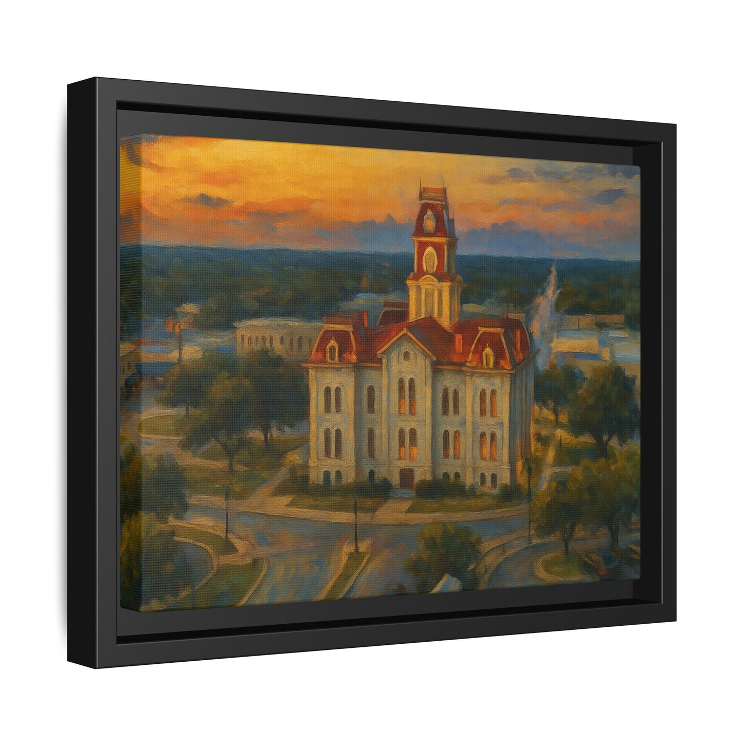 Scenic Framed Matte Canvas Painting of Courthouse
