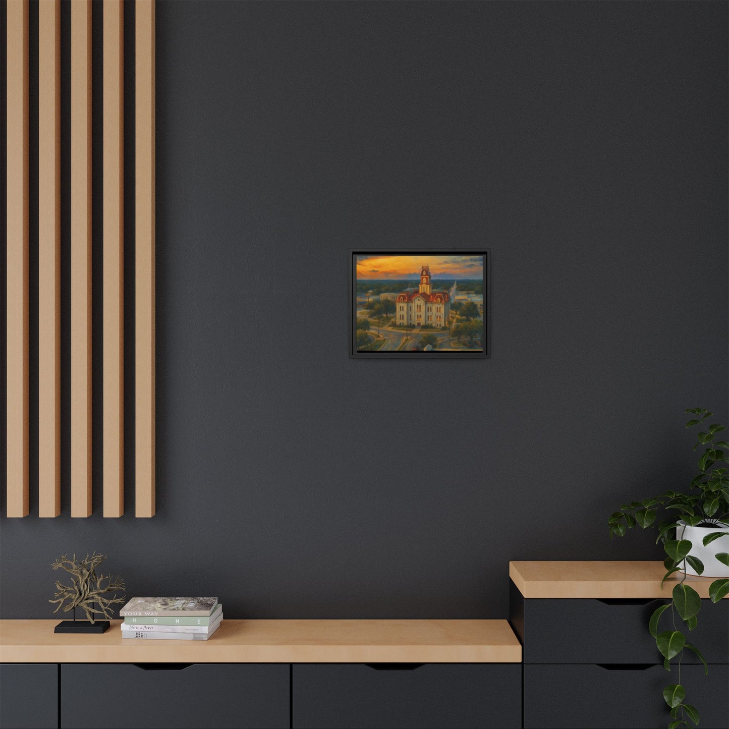 Scenic Framed Matte Canvas Painting of Courthouse