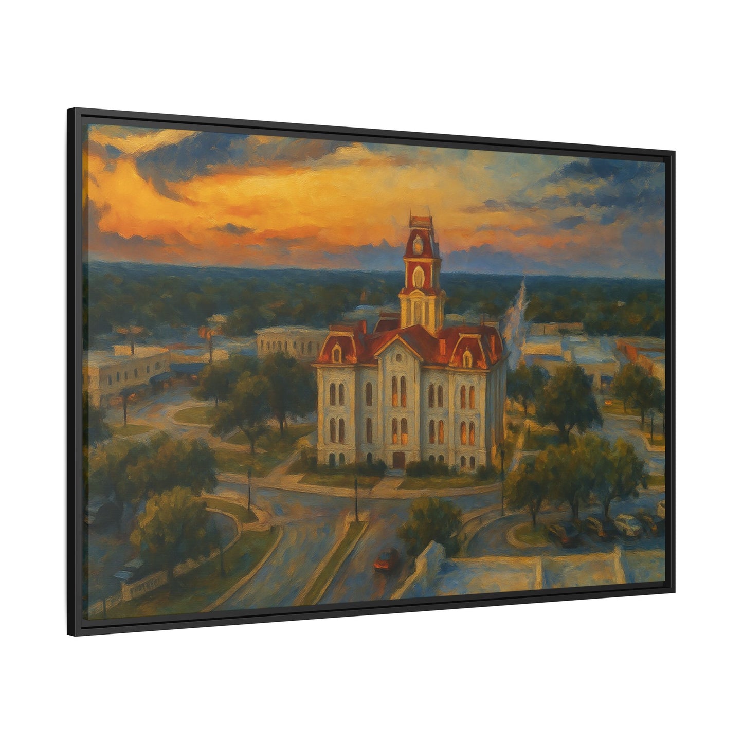 Scenic Framed Matte Canvas Painting of Courthouse