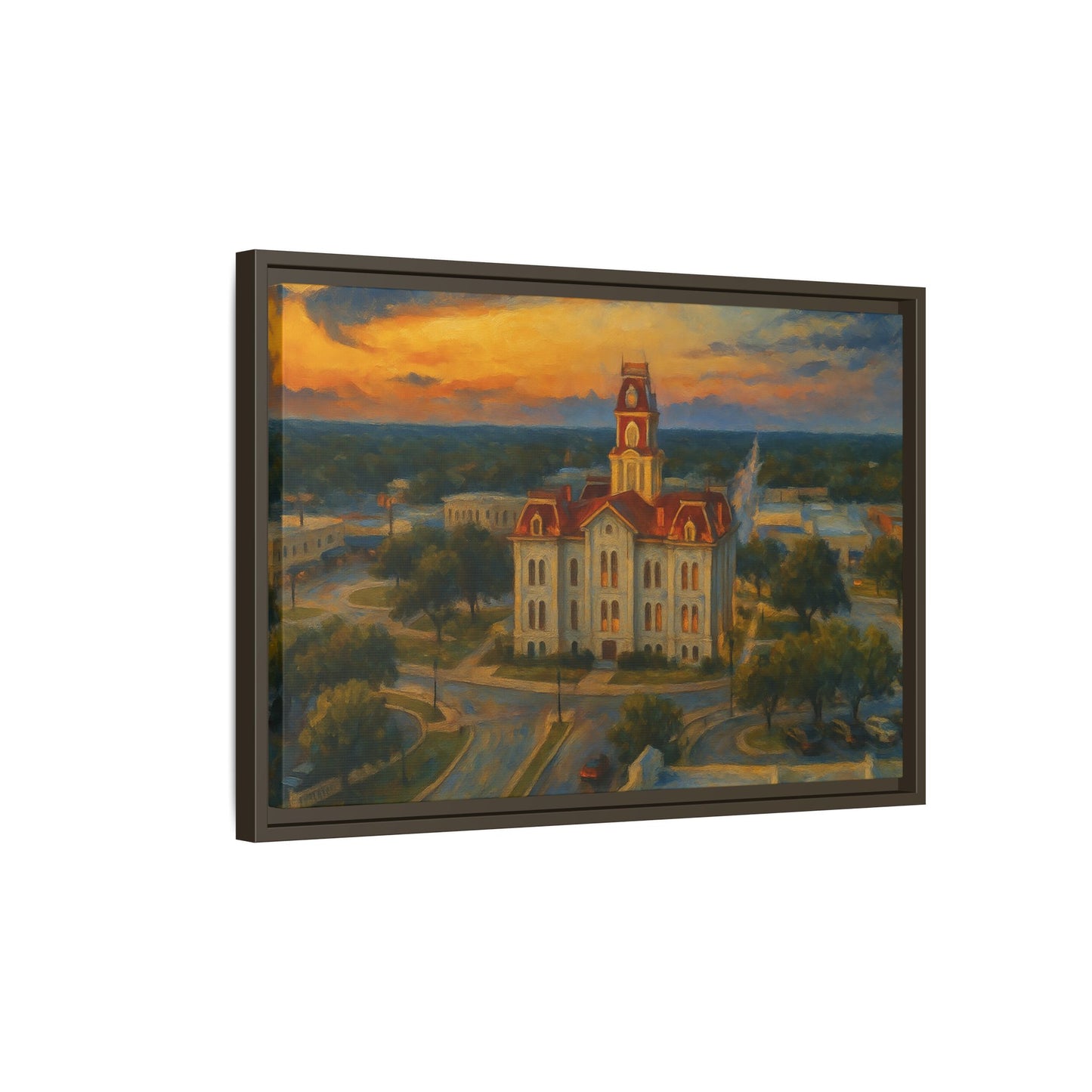 Scenic Framed Matte Canvas Painting of Courthouse