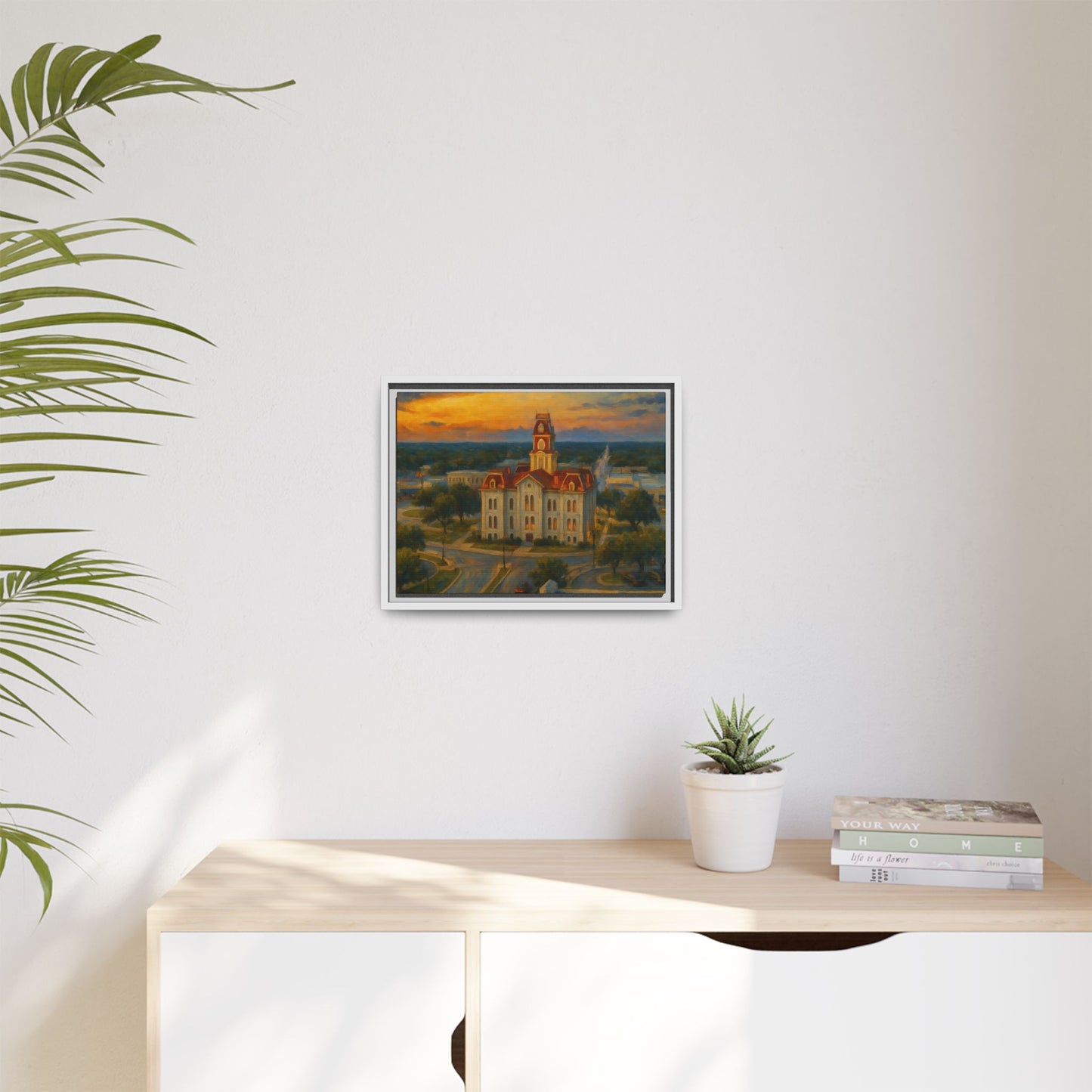 Scenic Framed Matte Canvas Painting of Courthouse