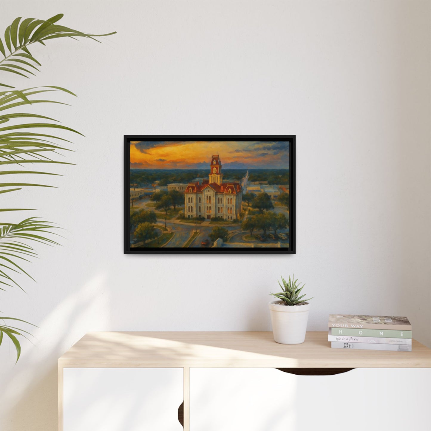 Scenic Framed Matte Canvas Painting of Courthouse