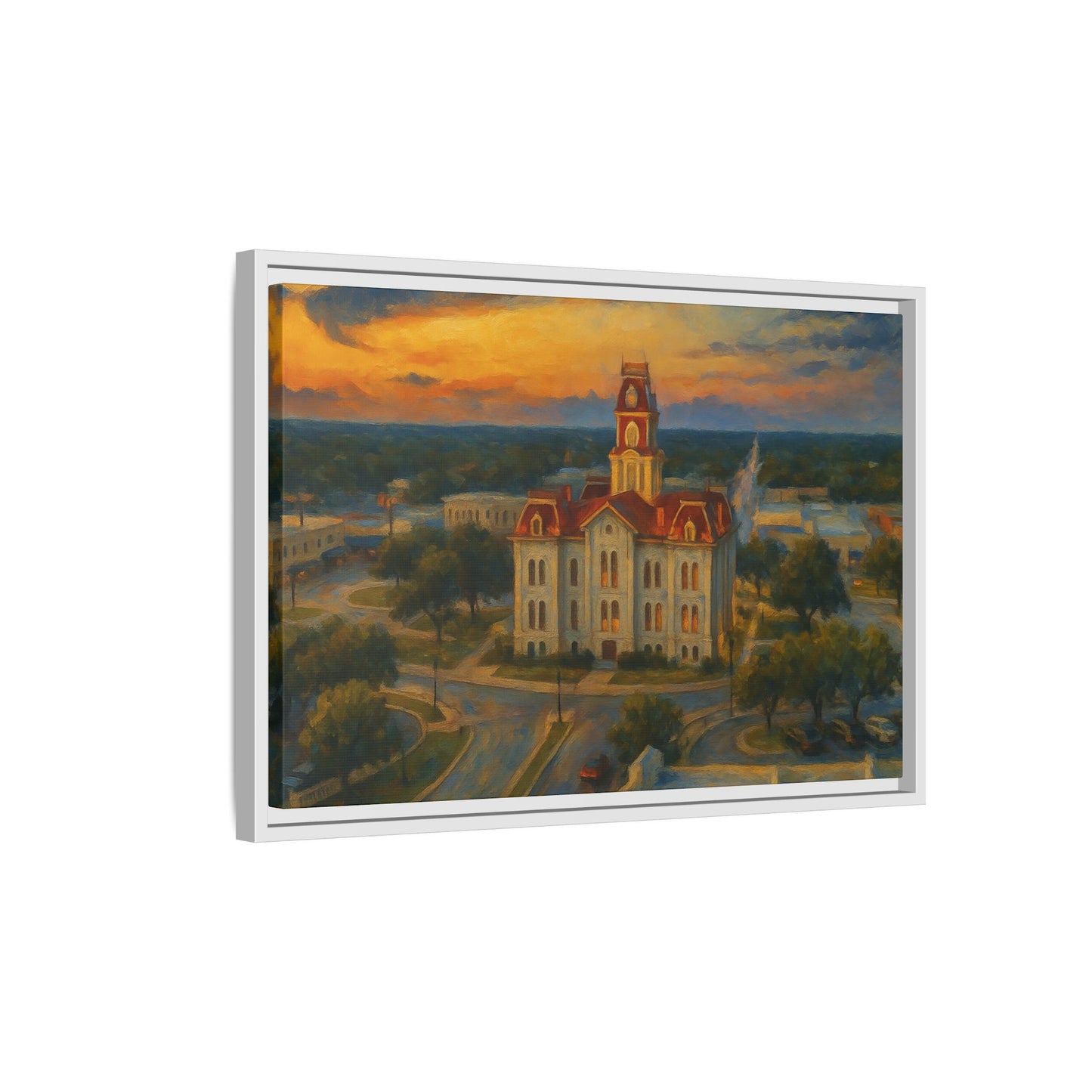 Scenic Framed Matte Canvas Painting of Courthouse