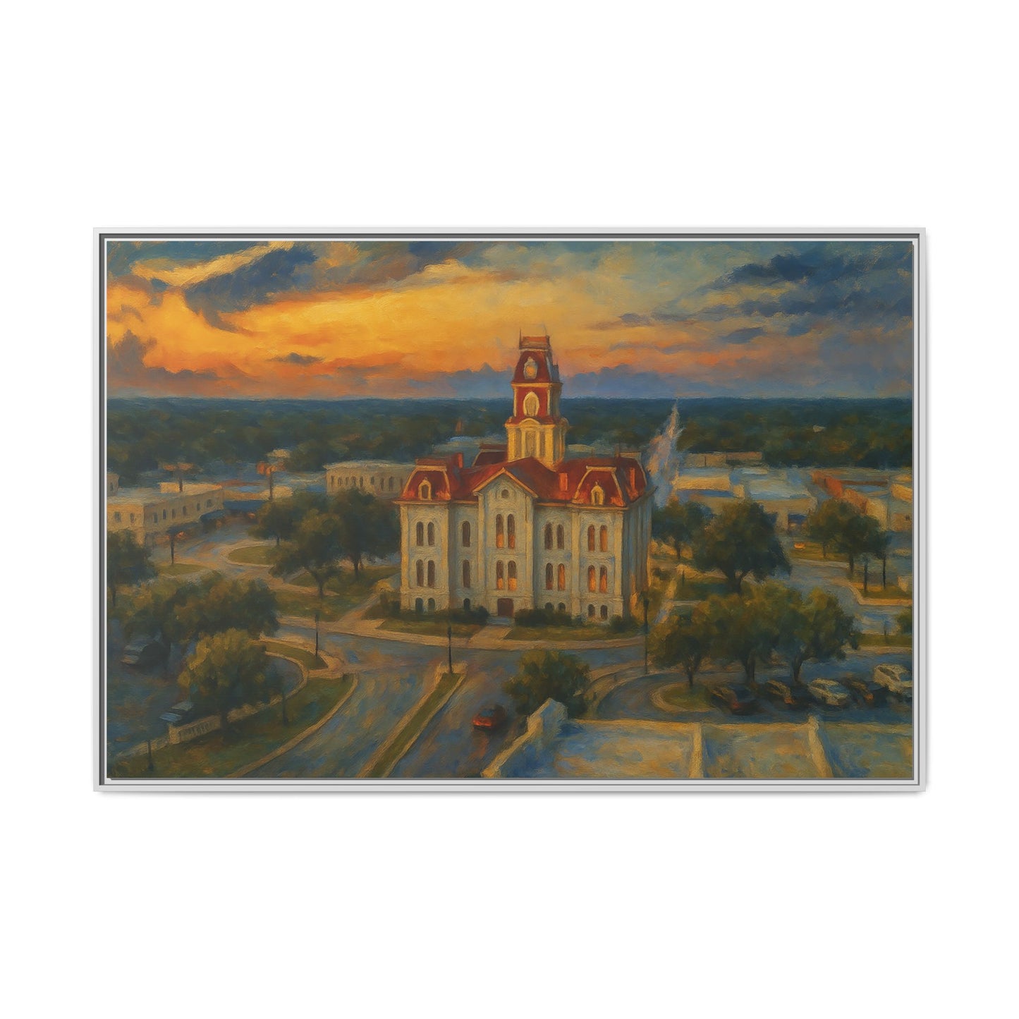 Scenic Framed Matte Canvas Painting of Courthouse