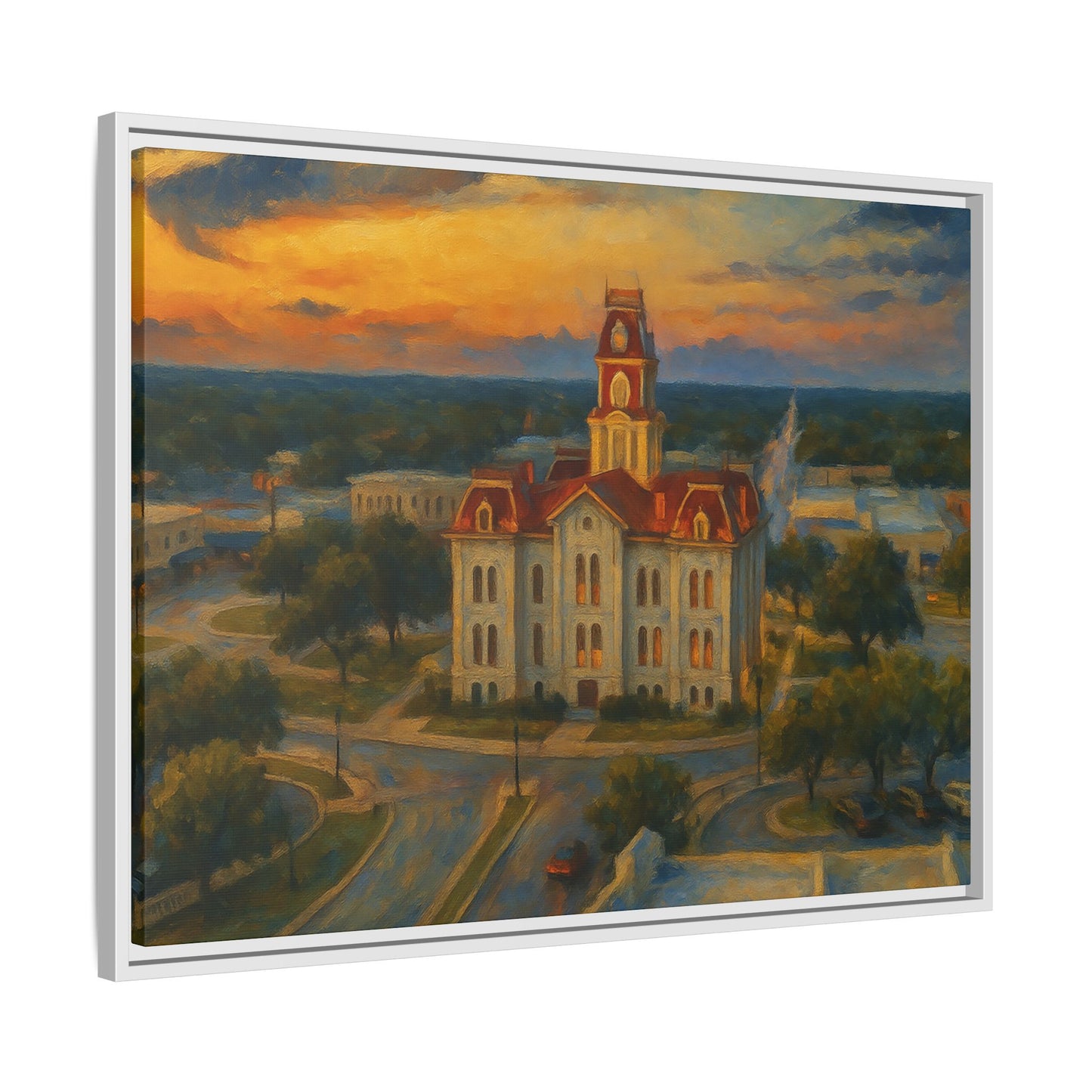 Scenic Framed Matte Canvas Painting of Courthouse