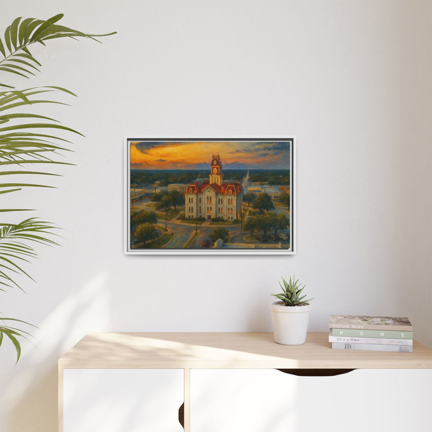 Scenic Framed Matte Canvas Painting of Courthouse