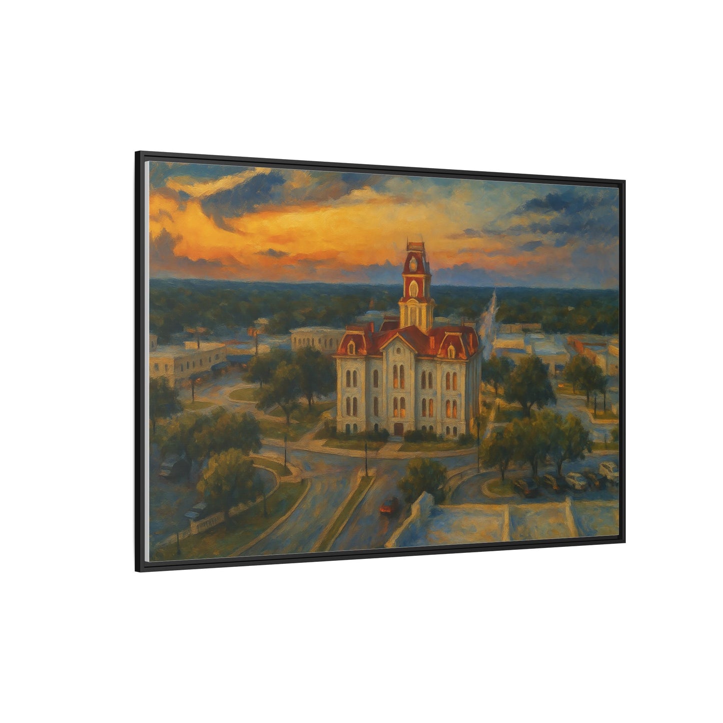 Scenic Framed Matte Canvas Painting of Courthouse