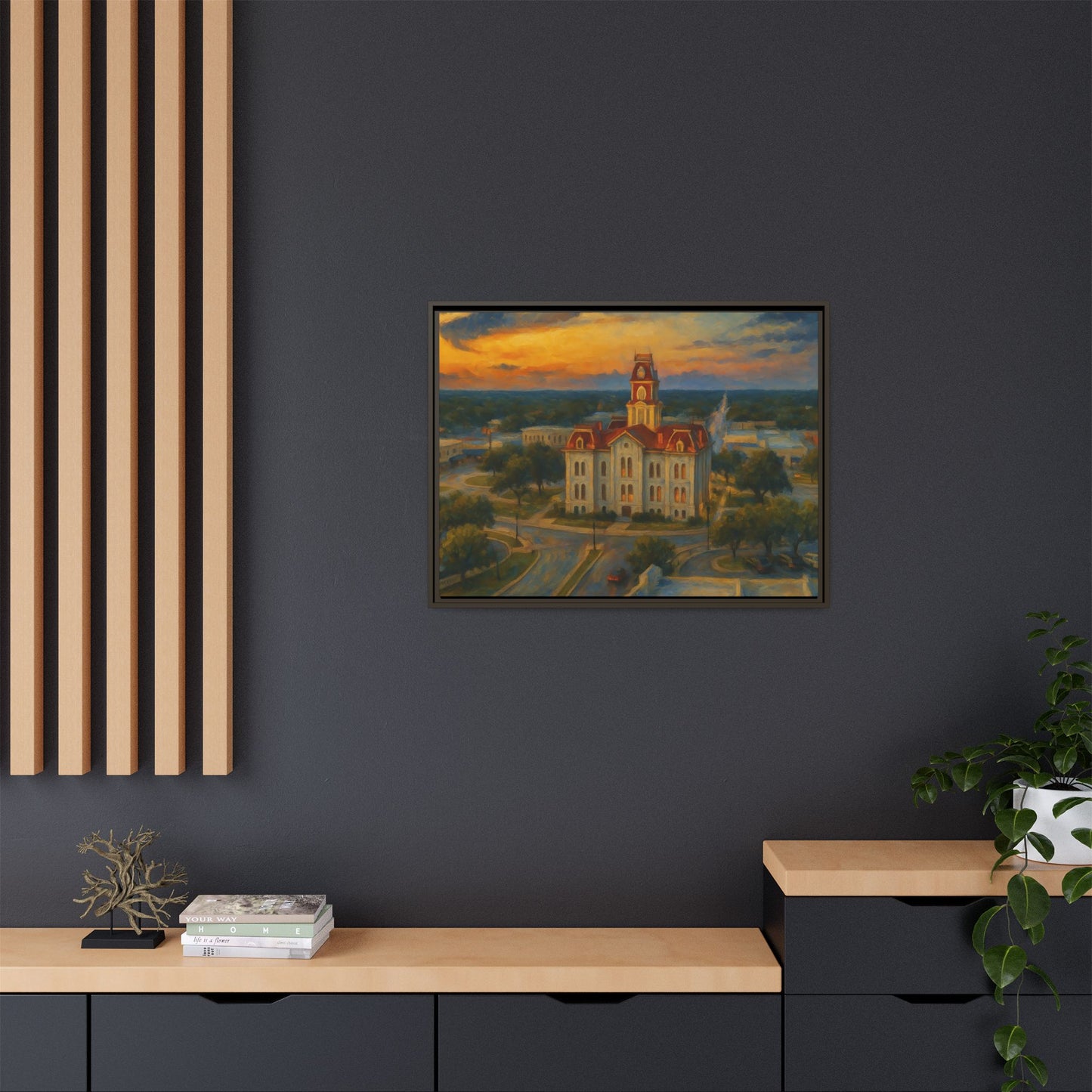 Scenic Framed Matte Canvas Painting of Courthouse