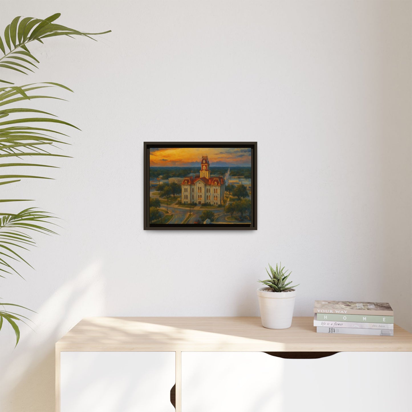 Scenic Framed Matte Canvas Painting of Courthouse