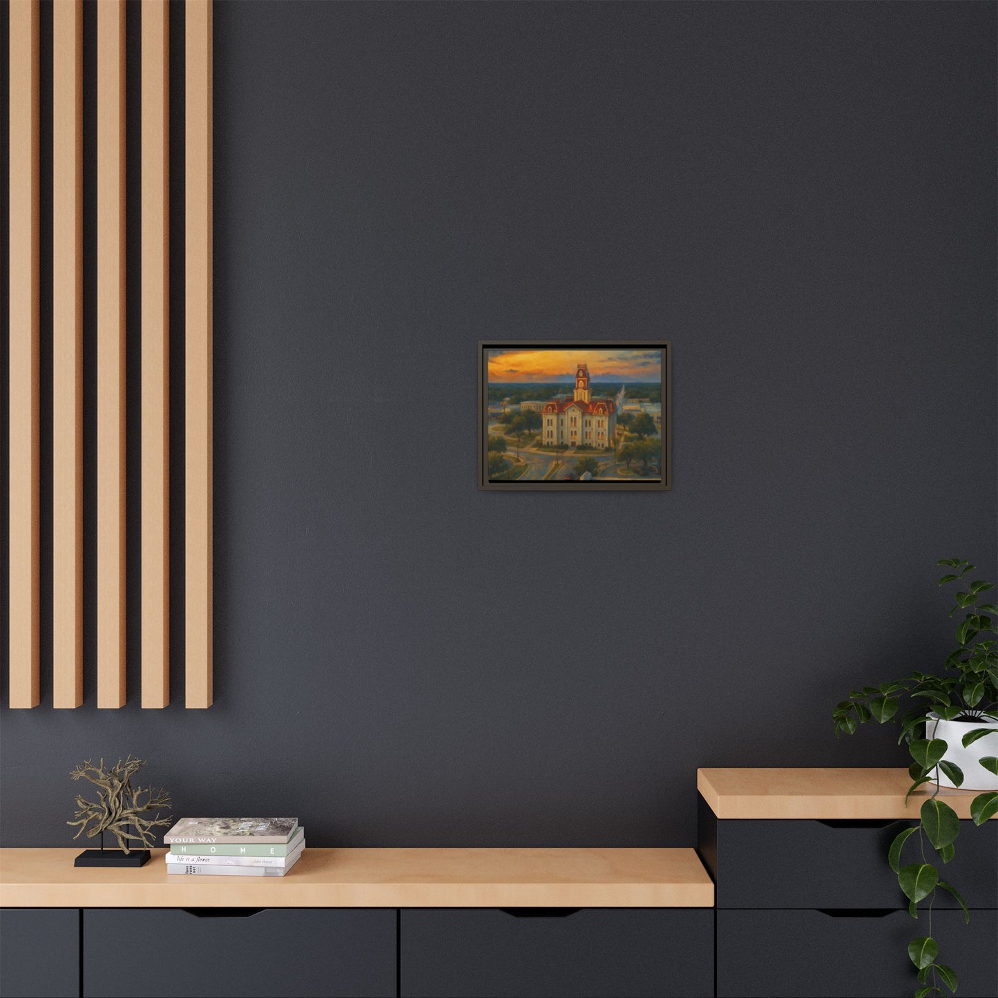 Scenic Framed Matte Canvas Painting of Courthouse