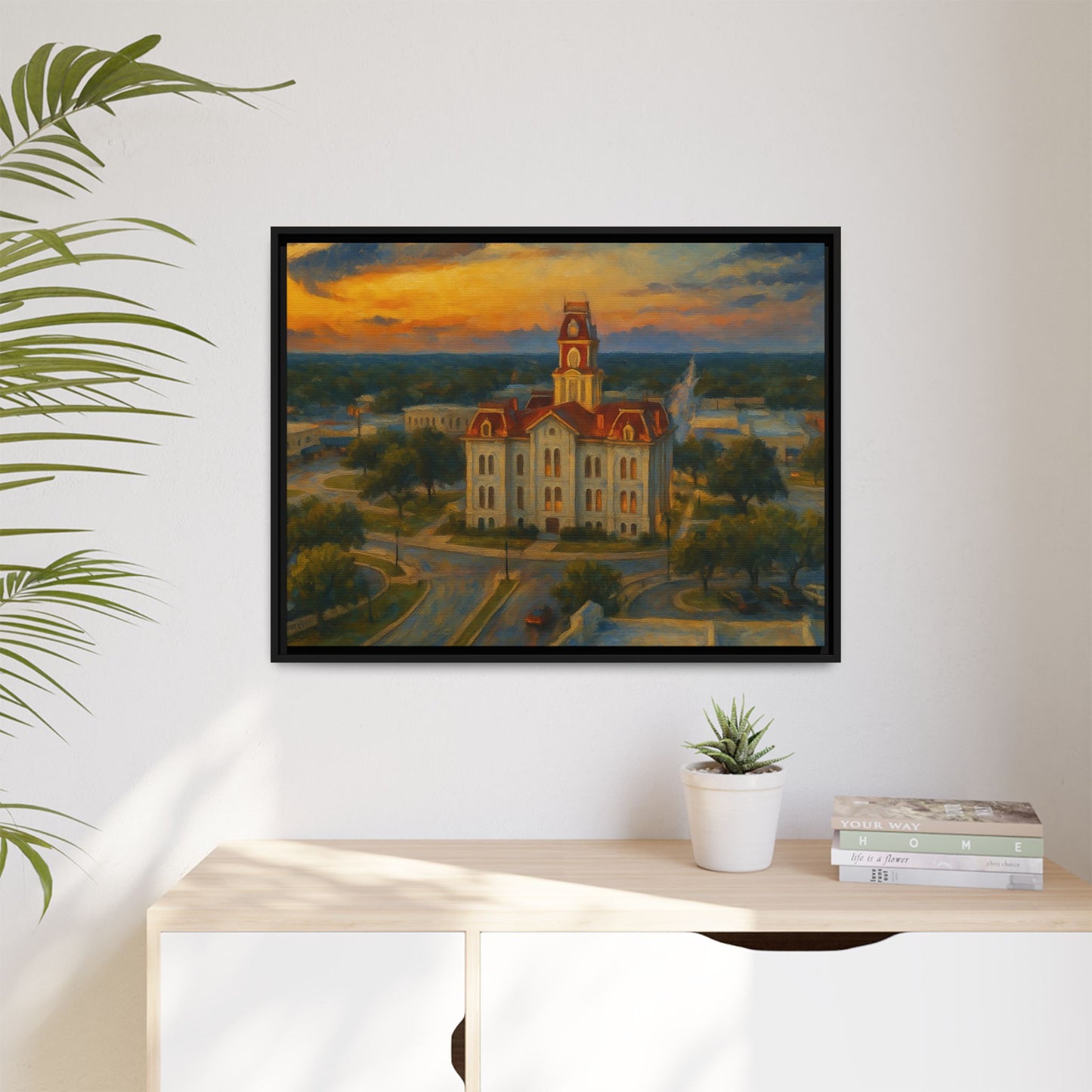 Scenic Framed Matte Canvas Painting of Courthouse