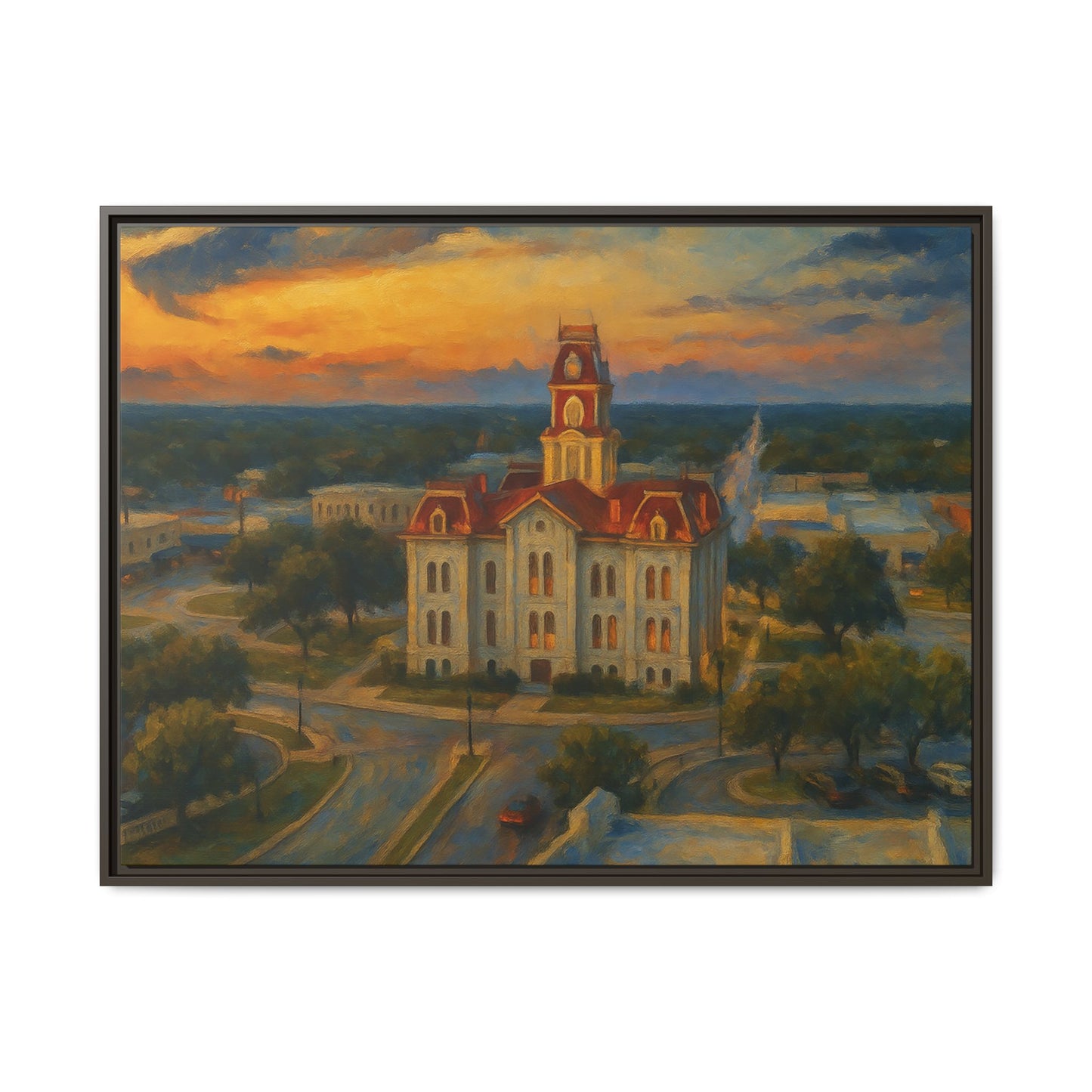 Scenic Framed Matte Canvas Painting of Courthouse