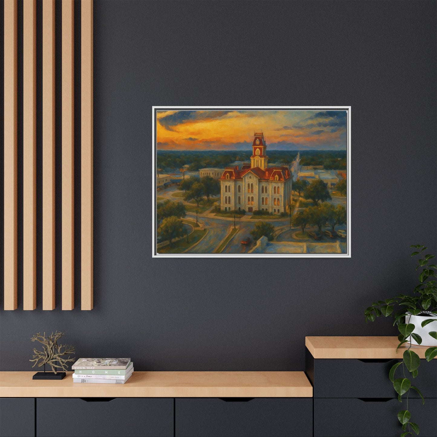 Scenic Framed Matte Canvas Painting of Courthouse