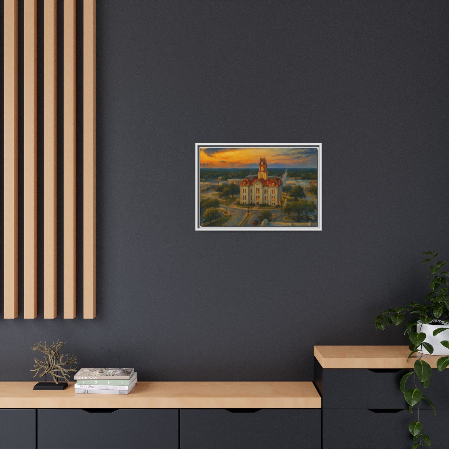 Scenic Framed Matte Canvas Painting of Courthouse
