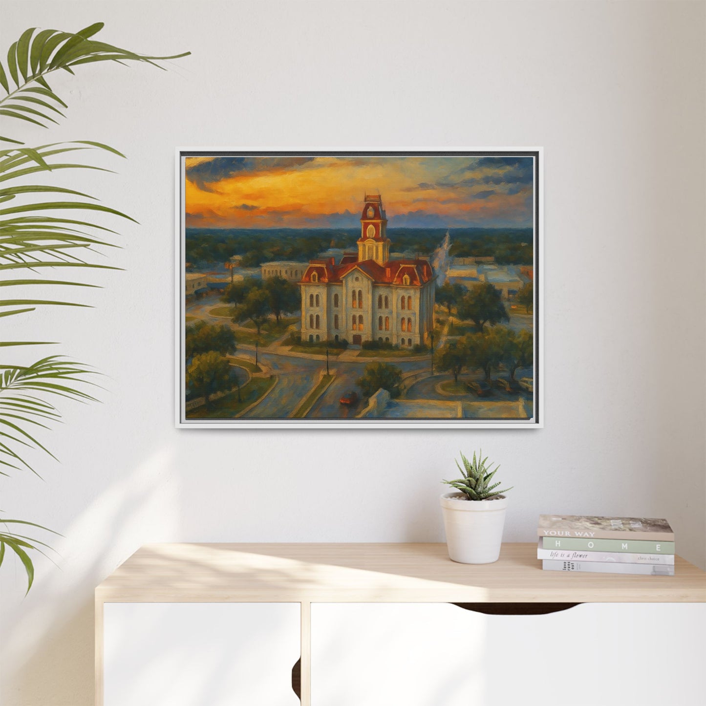 Scenic Framed Matte Canvas Painting of Courthouse