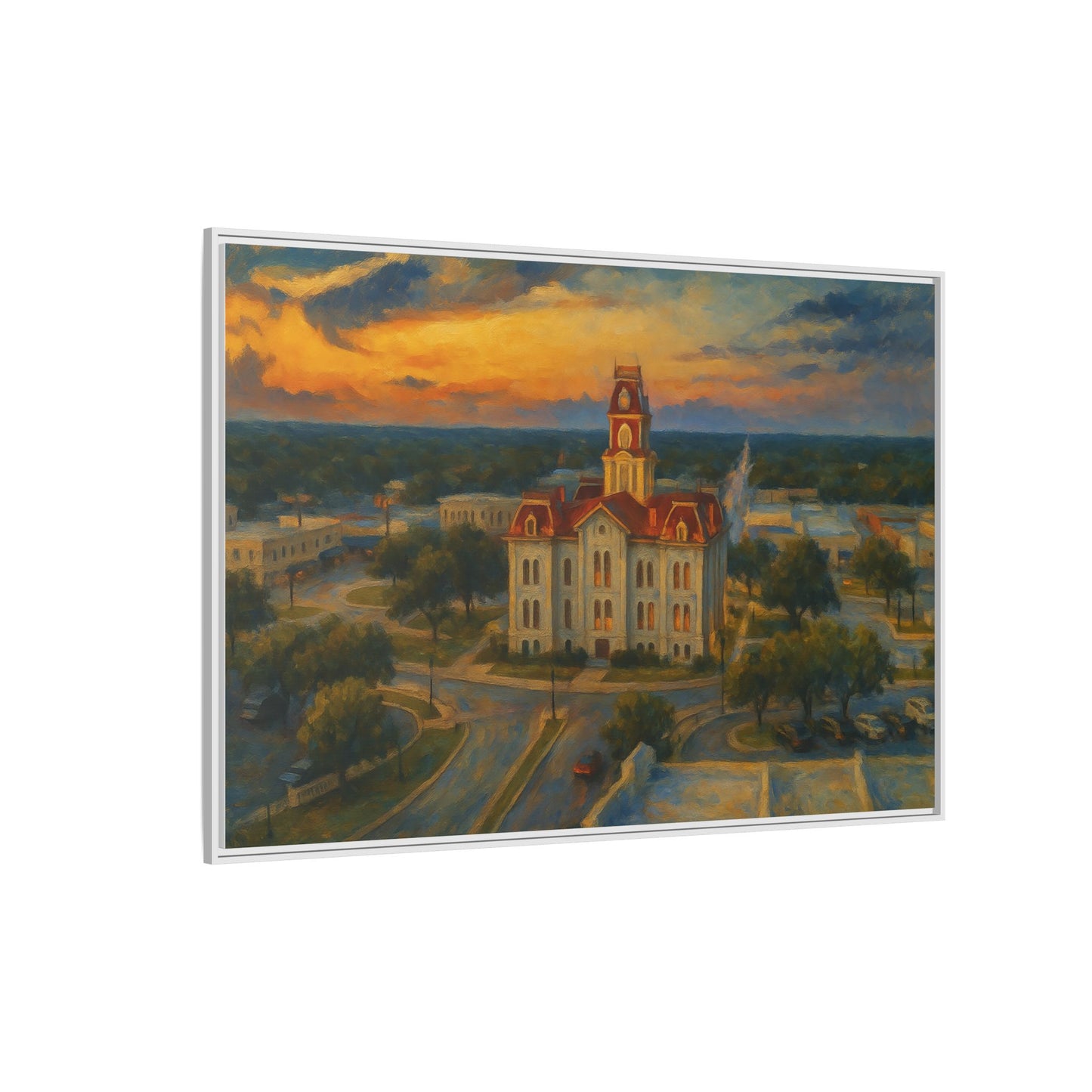 Scenic Framed Matte Canvas Painting of Courthouse