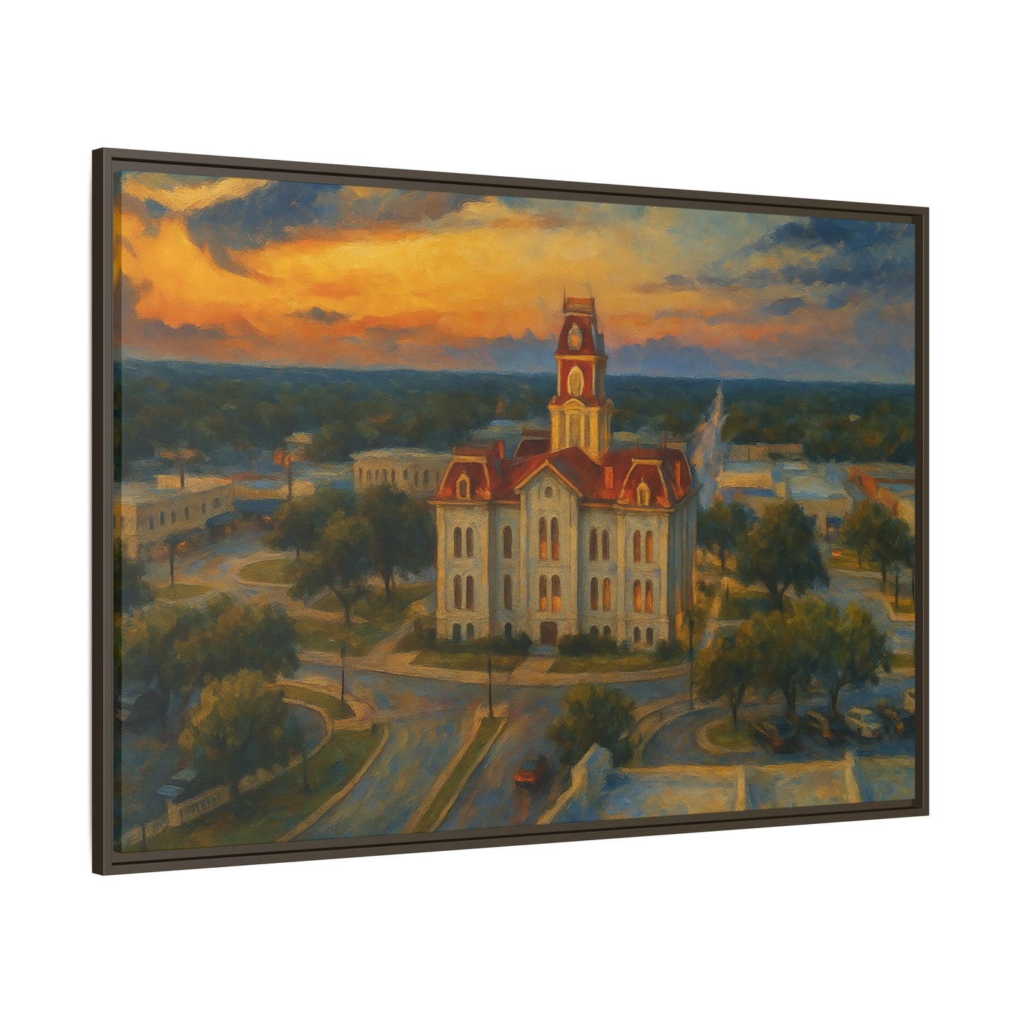 Scenic Framed Matte Canvas Painting of Courthouse