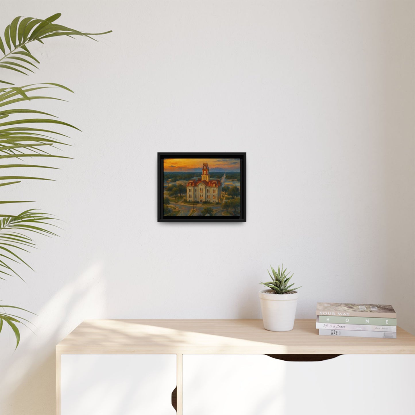 Scenic Framed Matte Canvas Painting of Courthouse