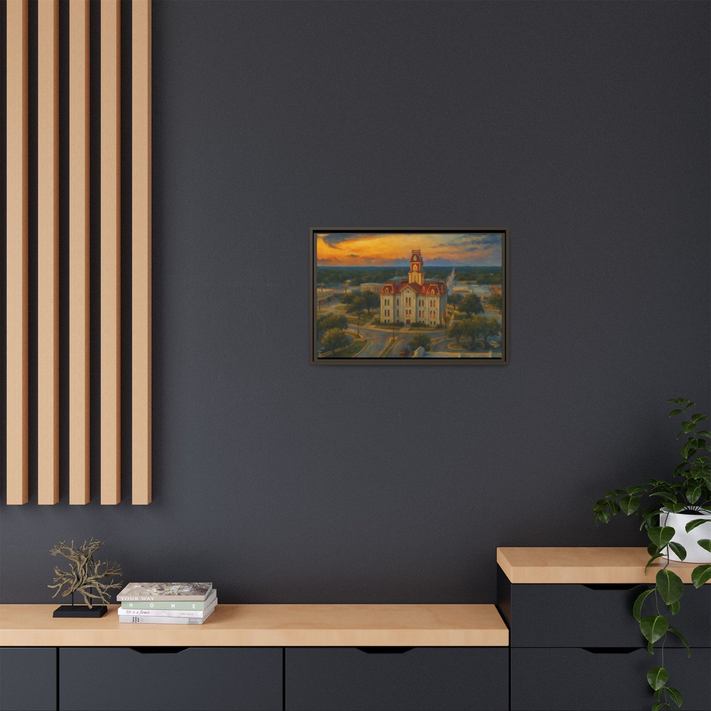 Scenic Framed Matte Canvas Painting of Courthouse