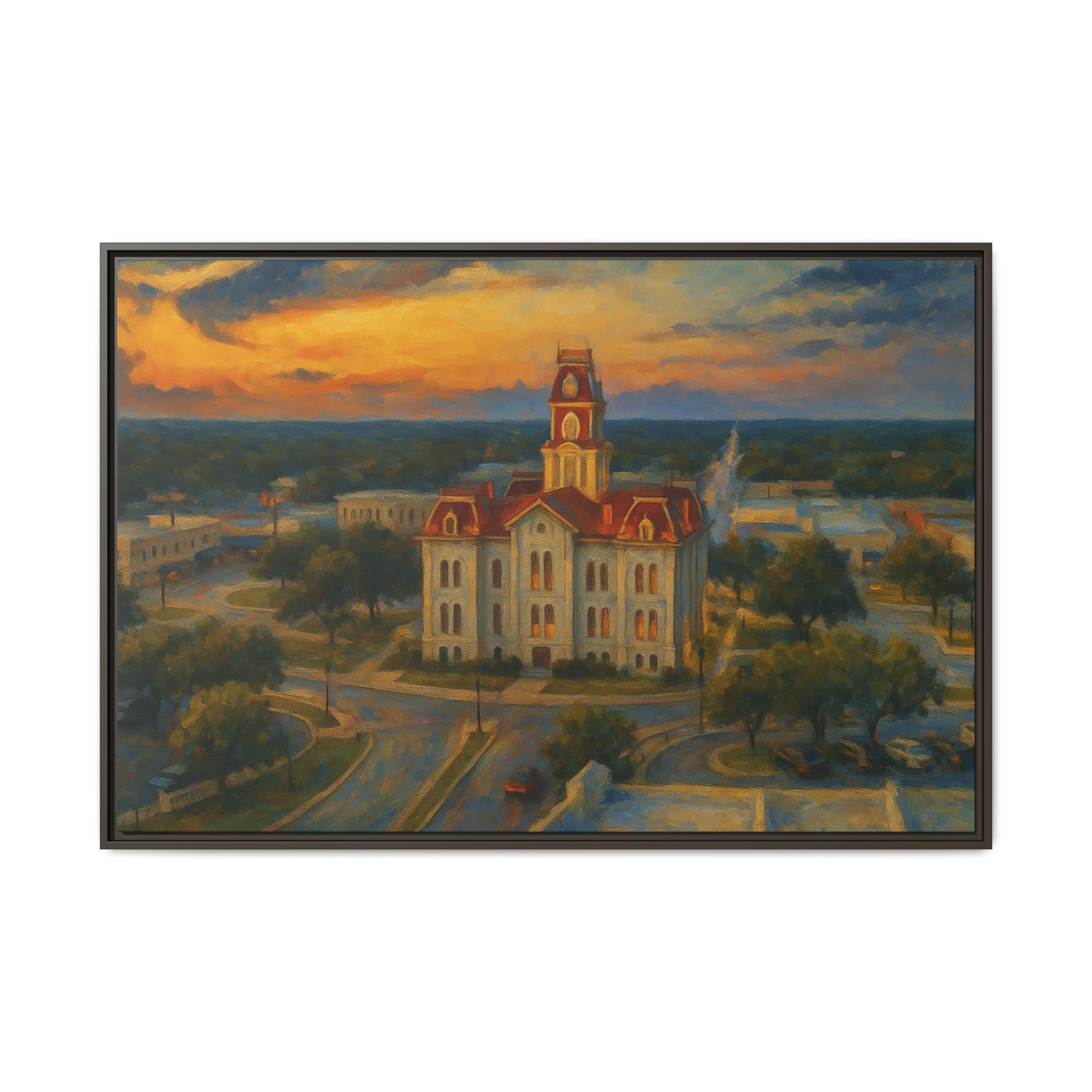 Scenic Framed Matte Canvas Painting of Courthouse