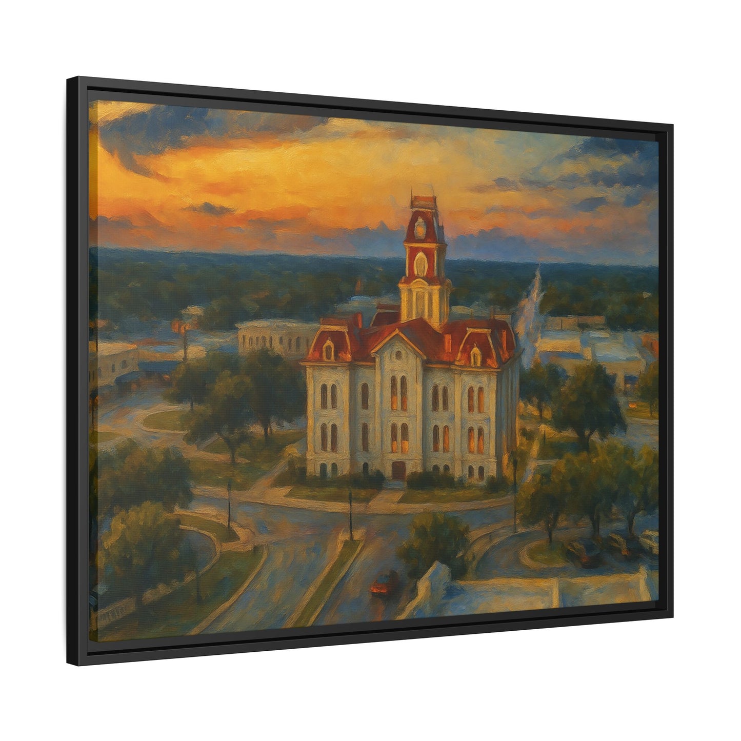 Scenic Framed Matte Canvas Painting of Courthouse