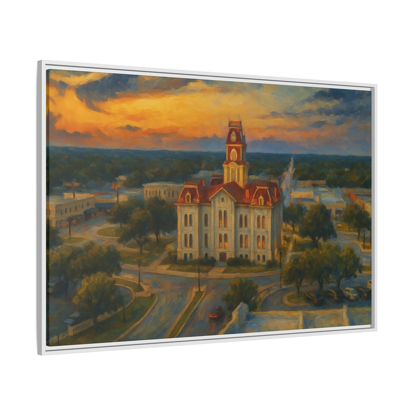 Scenic Framed Matte Canvas Painting of Courthouse