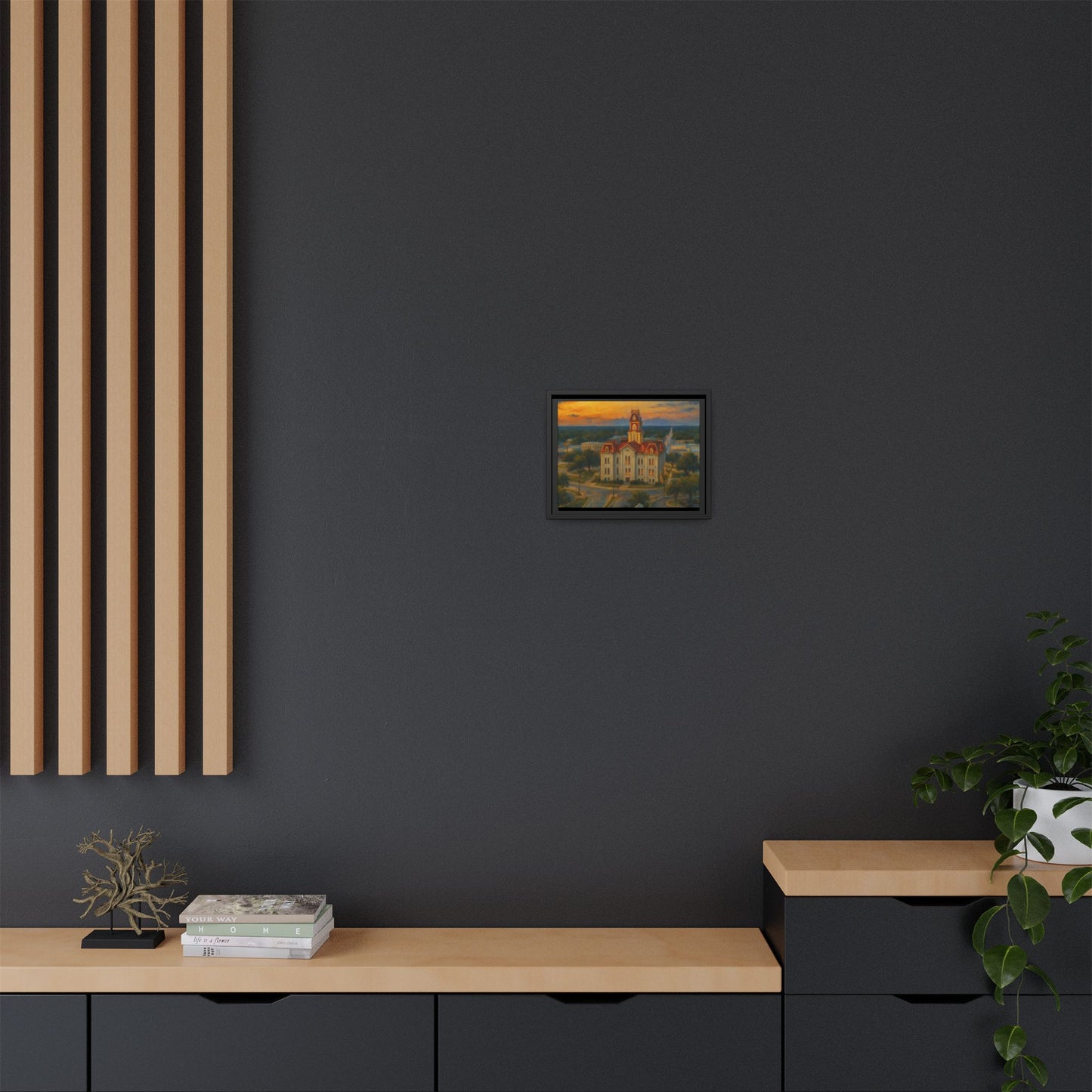Scenic Framed Matte Canvas Painting of Courthouse