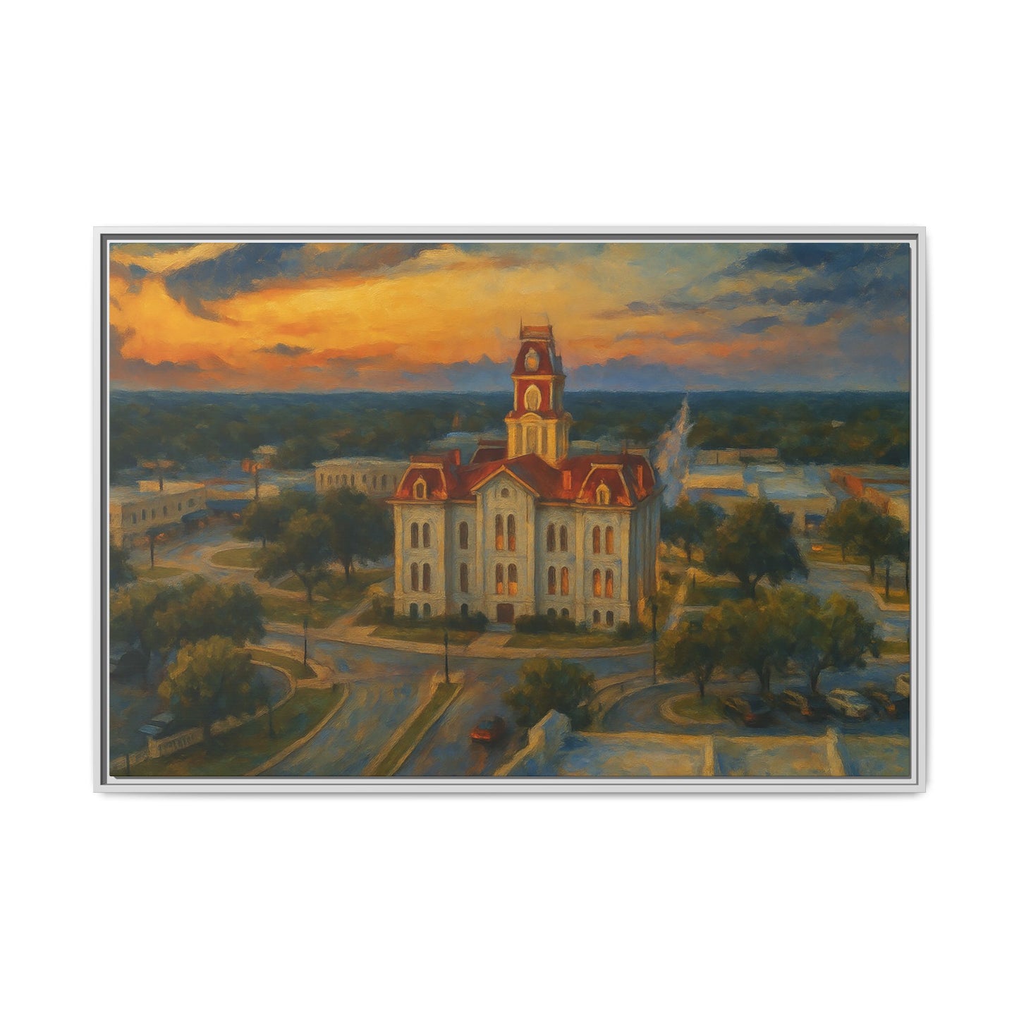 Scenic Framed Matte Canvas Painting of Courthouse