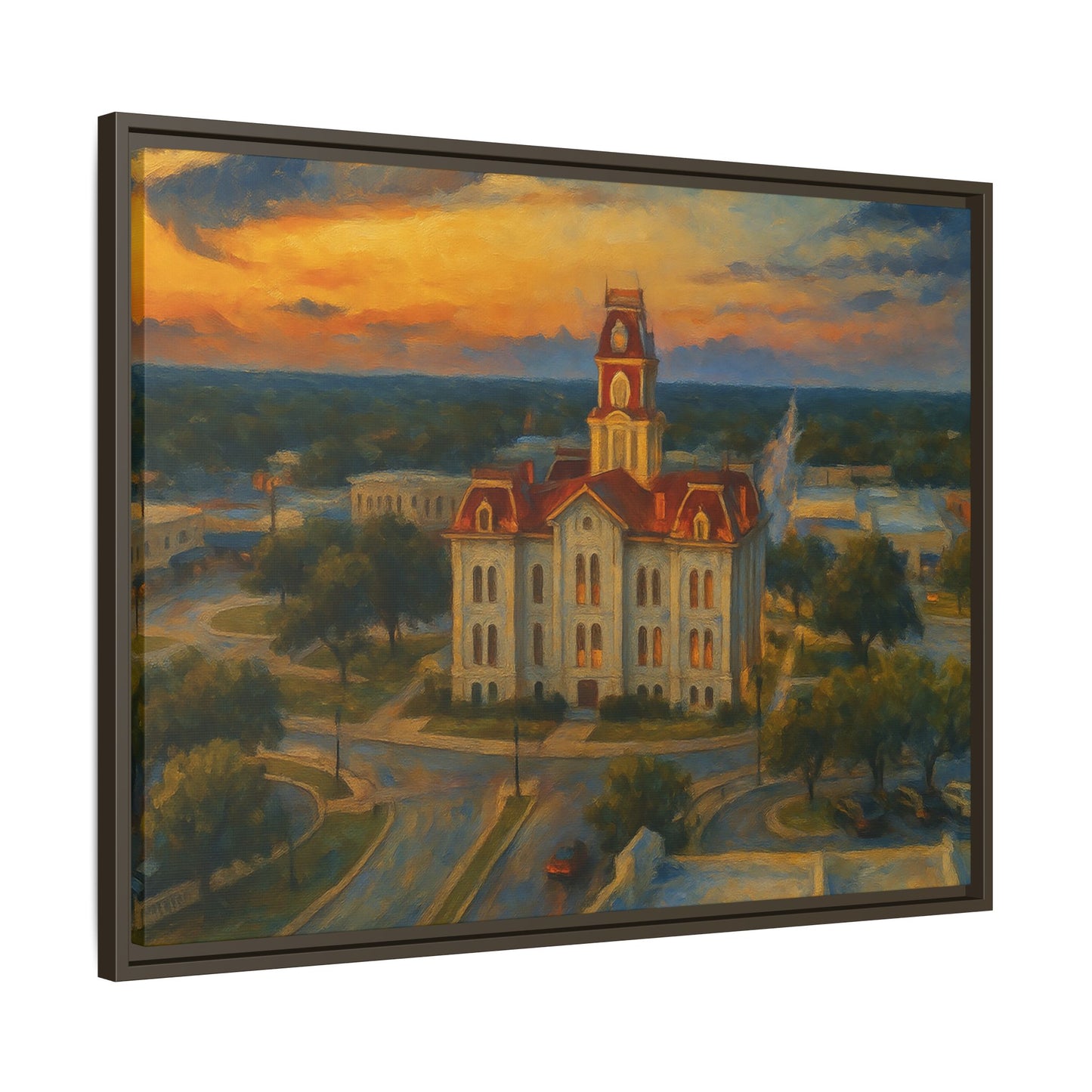 Scenic Framed Matte Canvas Painting of Courthouse