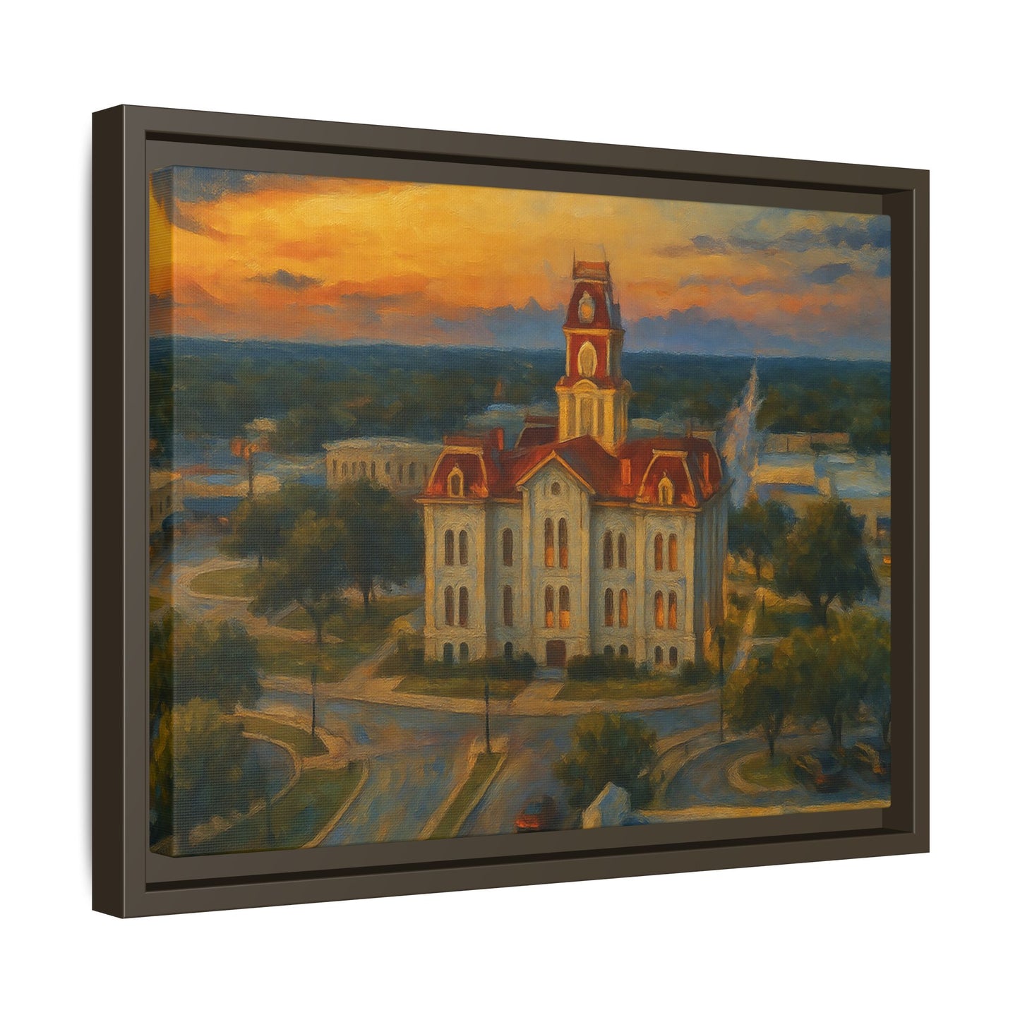 Scenic Framed Matte Canvas Painting of Courthouse