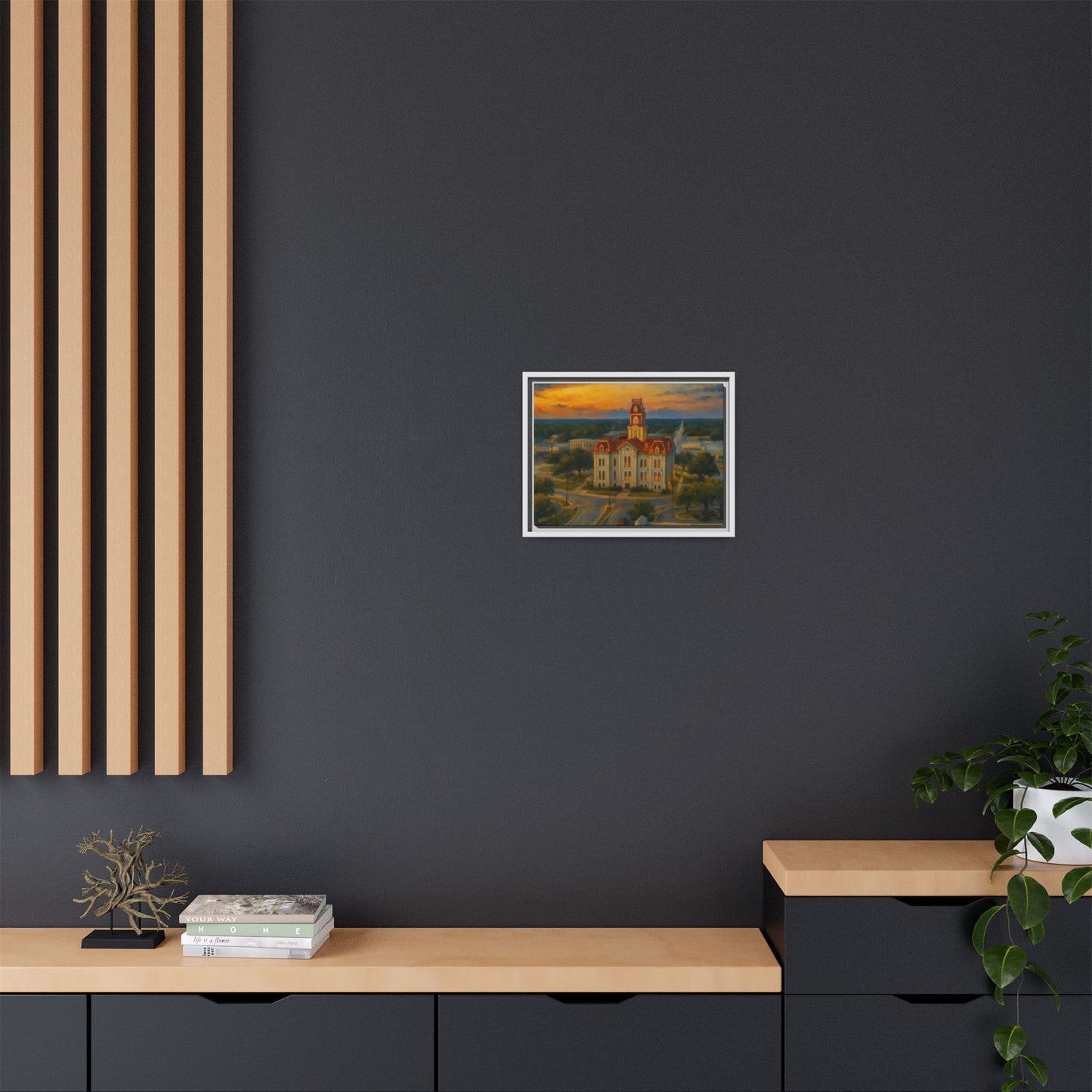 Scenic Framed Matte Canvas Painting of Courthouse