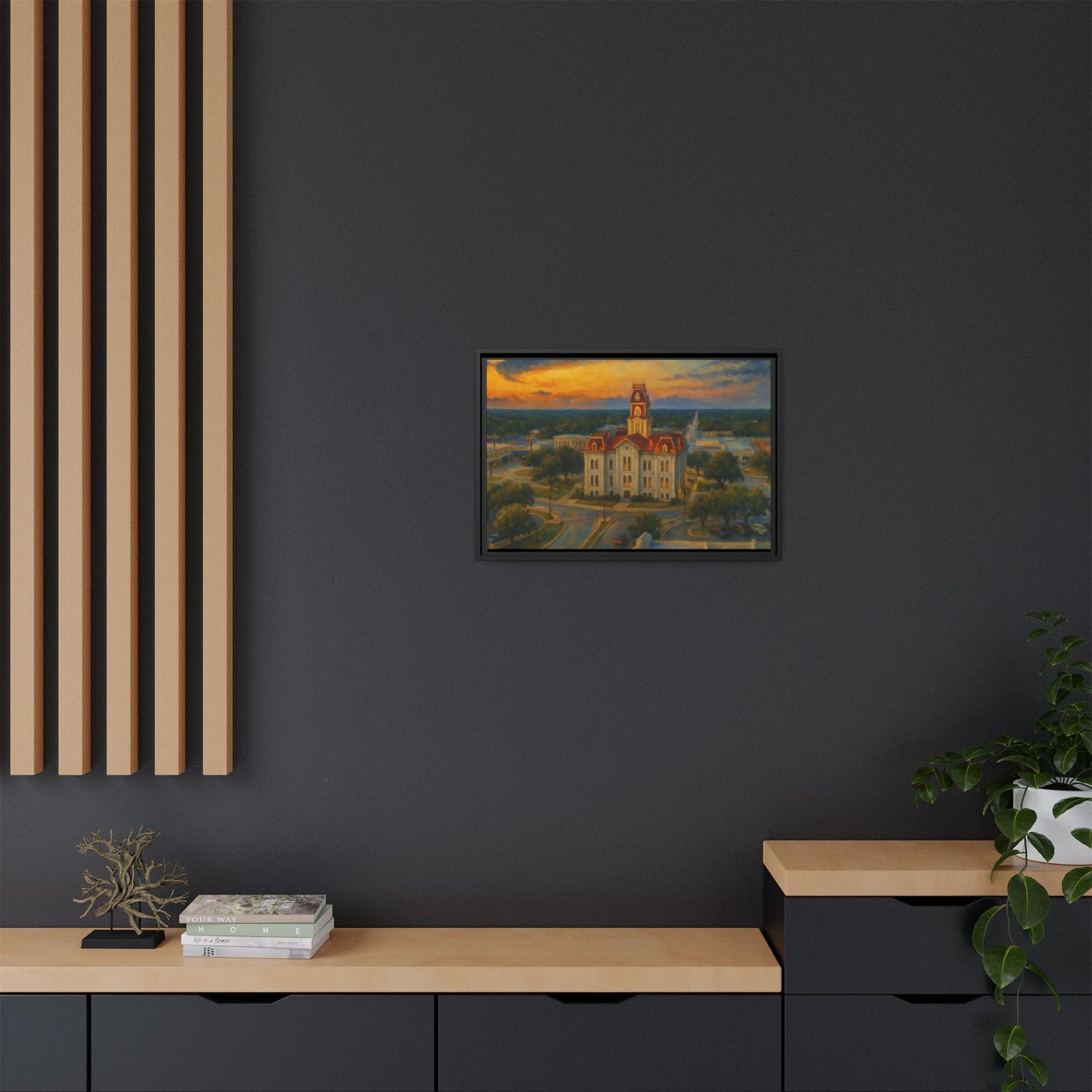 Scenic Framed Matte Canvas Painting of Courthouse
